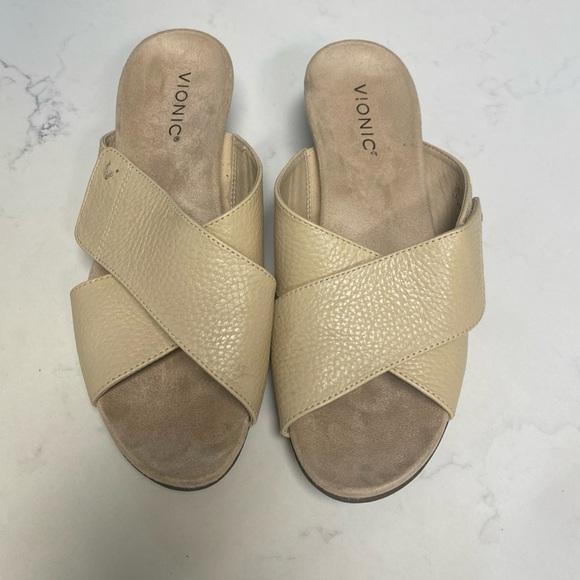 Vionic Beige Cross-Strap Wedges